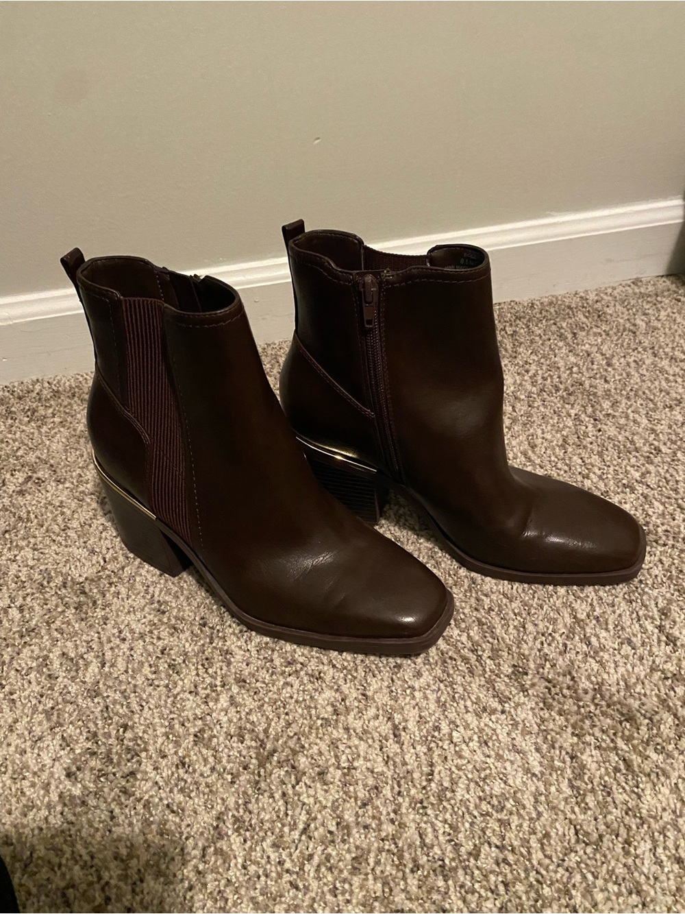 Women’s Brown Leather Ankle Boots - Classic Block Heel by Kelly & Katie Size 8.5